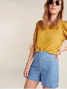 Anthropologie Pilcro Ella Linen Tailored Denim Shorts Size 4